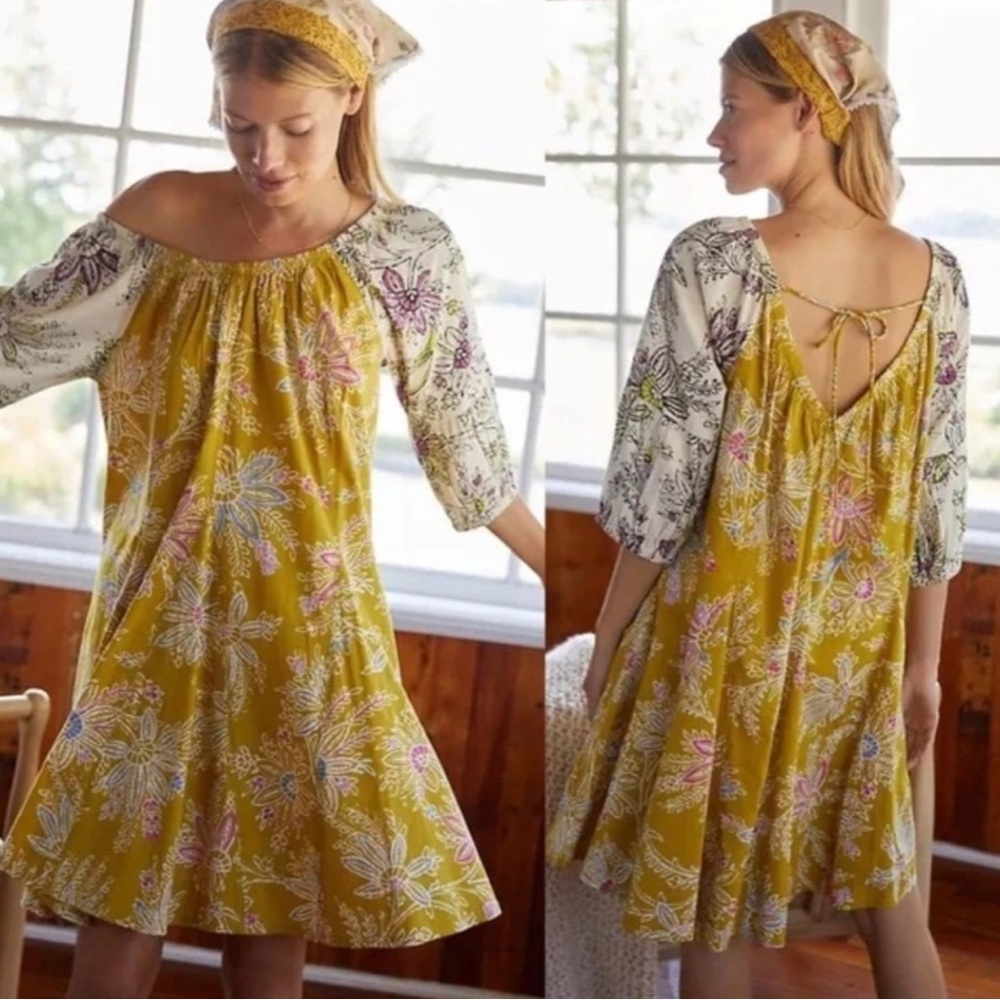 Anthropologie Daily Practice Floral Off Shoulder Mollie Boho Peasant Tunic Dress
